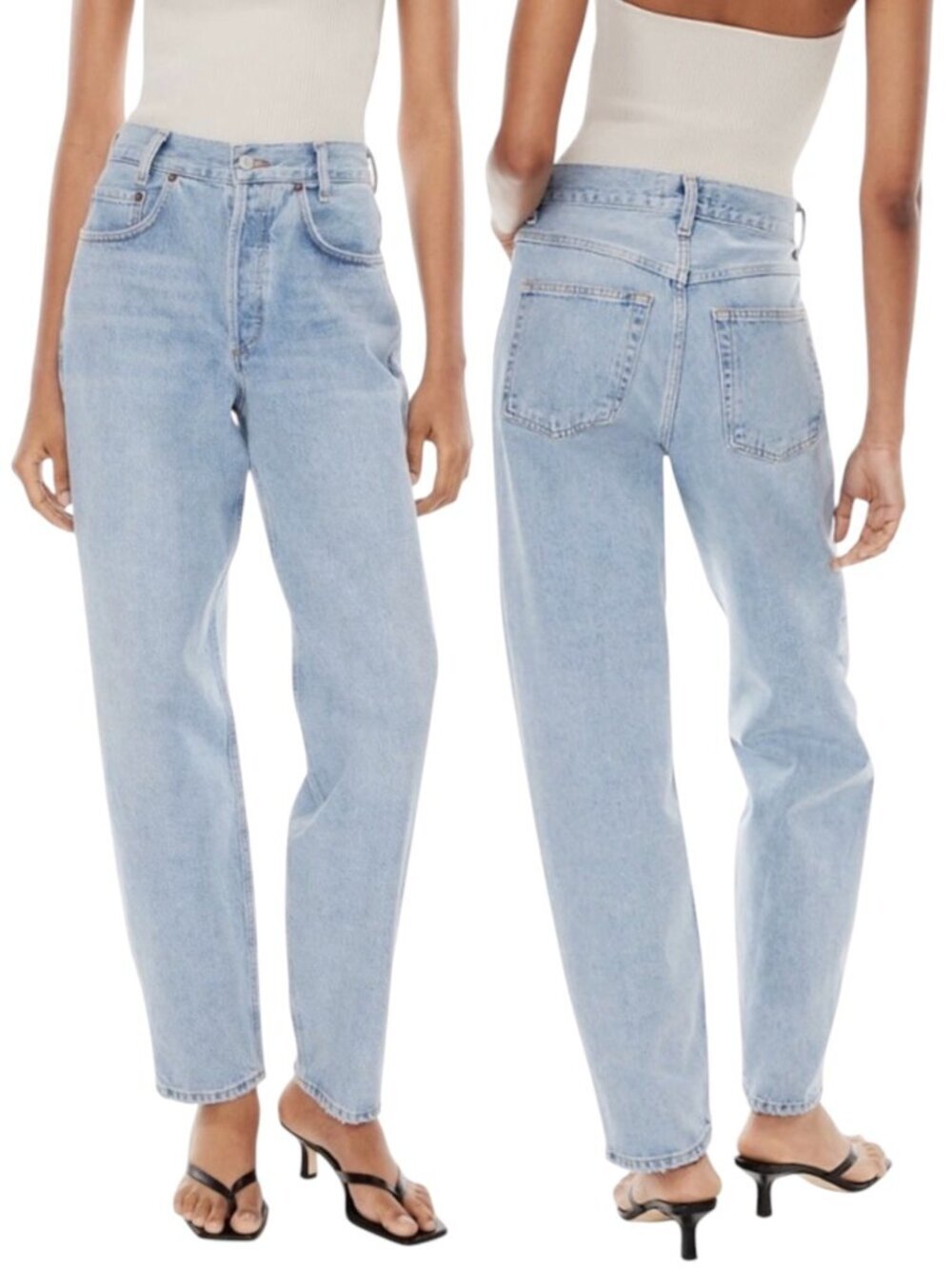 AGOLDE Tapered High Rise Baggy Jeans Sz 25 5 Pocket Button Closure Minimalist